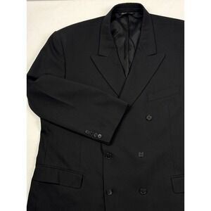 VTG Pronto Uomo 100% Wool Black Double Breasted Blazer 48L Made in Italy EUC